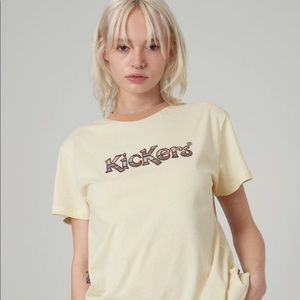 Kickers classic beige check logo ringer tee - XS brand new w/ tags